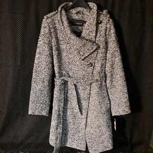 Guess Black and Gray Trench Coat with Wrap Front